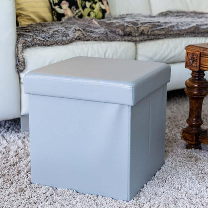 Grey Collapsible Ottoman in a living room with the lid on