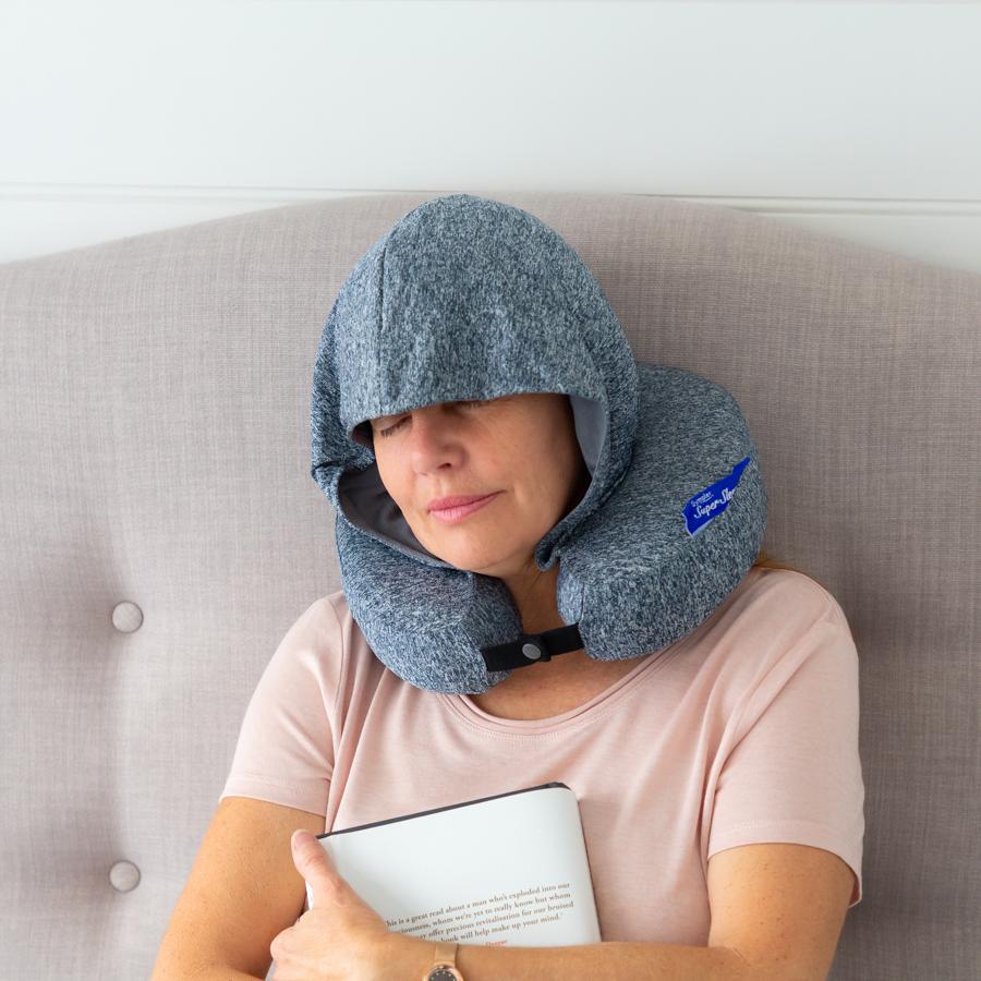 Super Sleeper Snooze Travel Pillow Complete With Hood