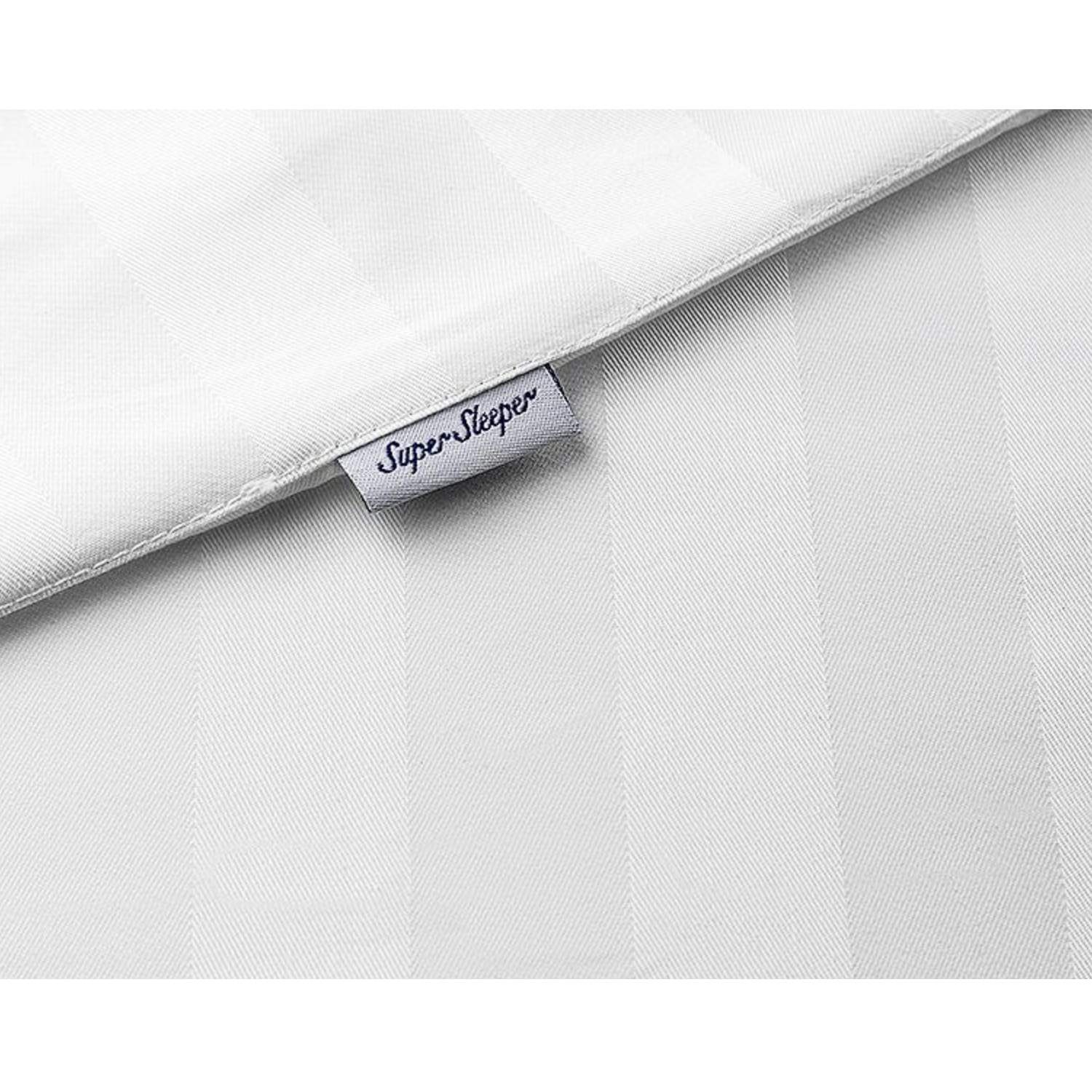 Zoomed in Royal Deluxe Breathable Cotton Dream Sheet to see Super Sleeper tag, texture and pattern